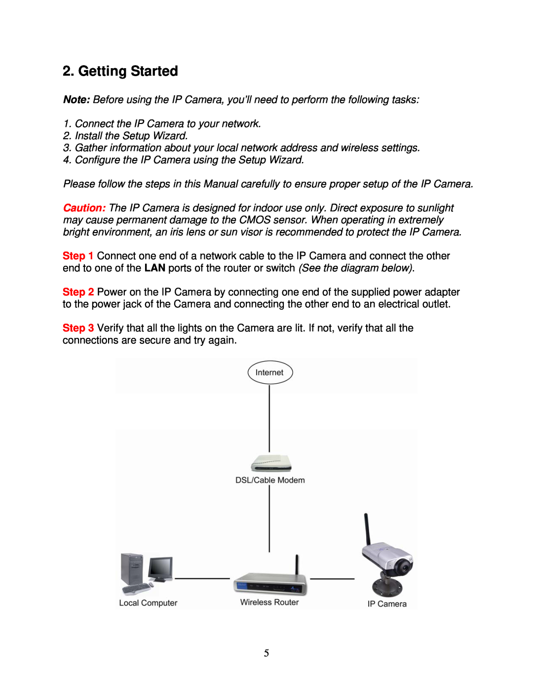 Airlink101 AIC250W user manual Getting Started, Connect the IP Camera to your network 2. Install the Setup Wizard 