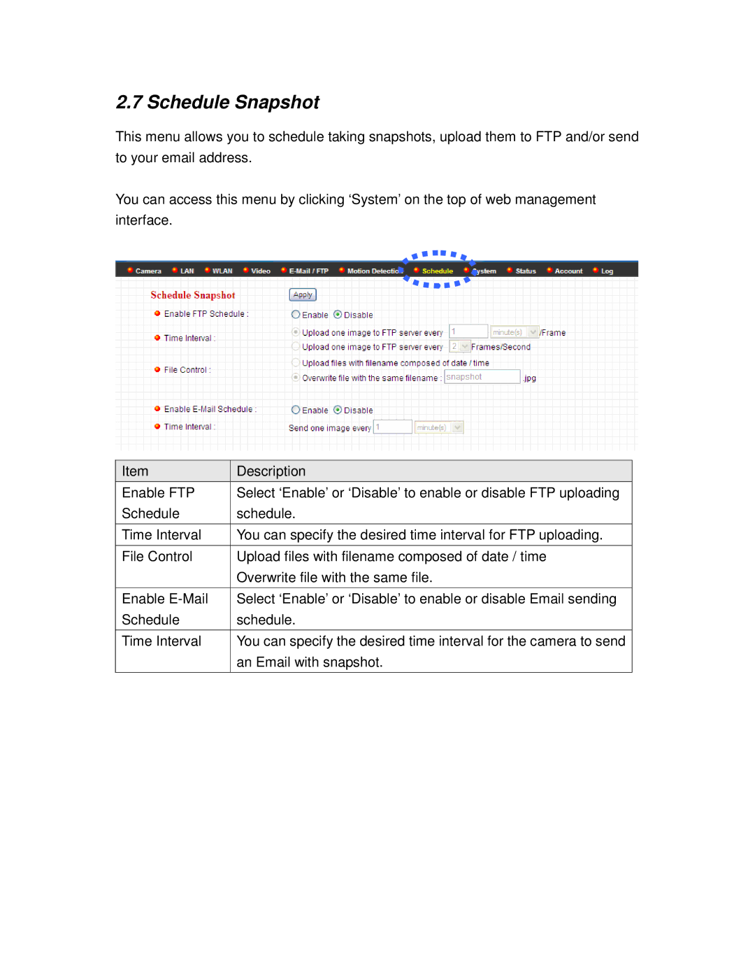 Airlink101 AIC600W user manual Schedule Snapshot 