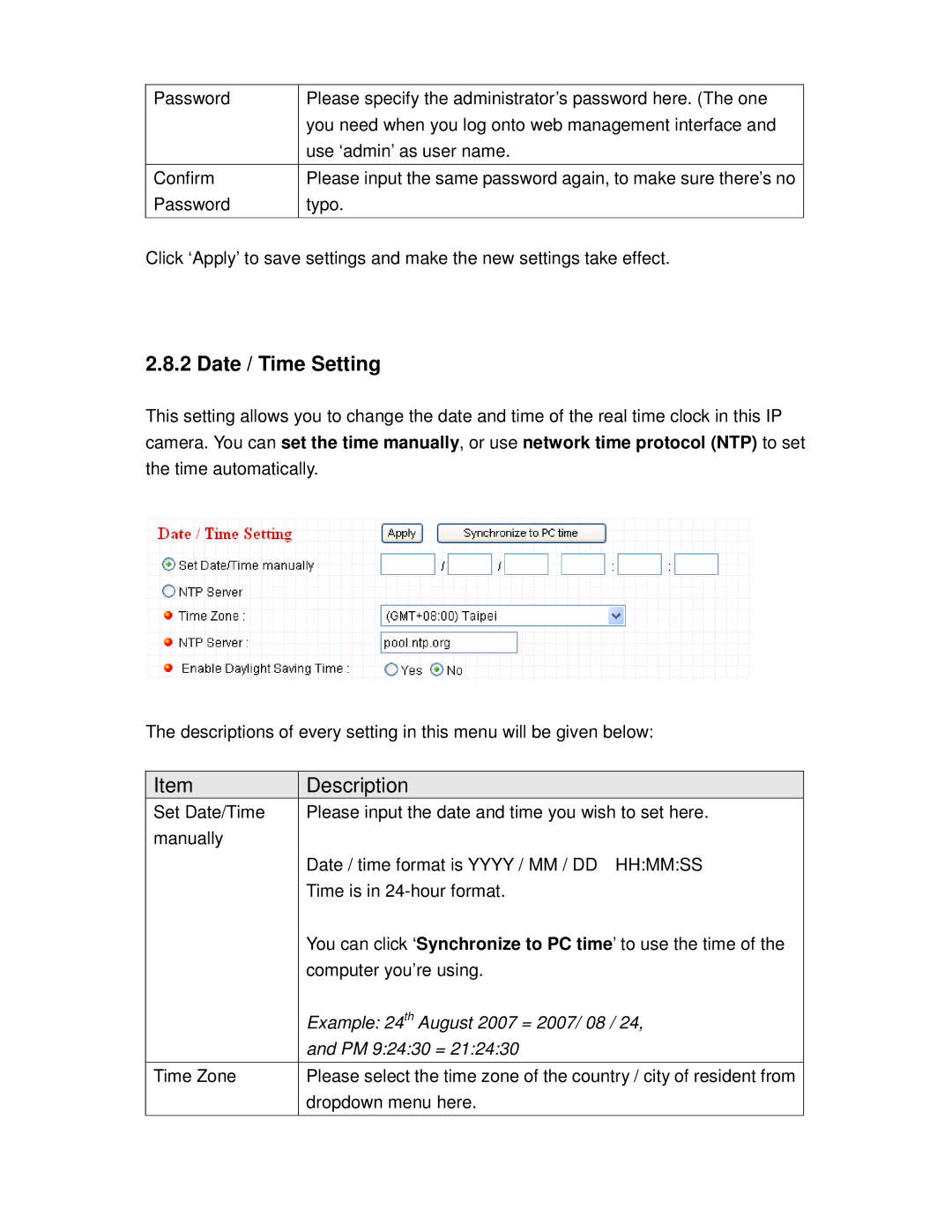 Airlink101 AIC600W user manual Date / Time Setting, PM 92430 = 