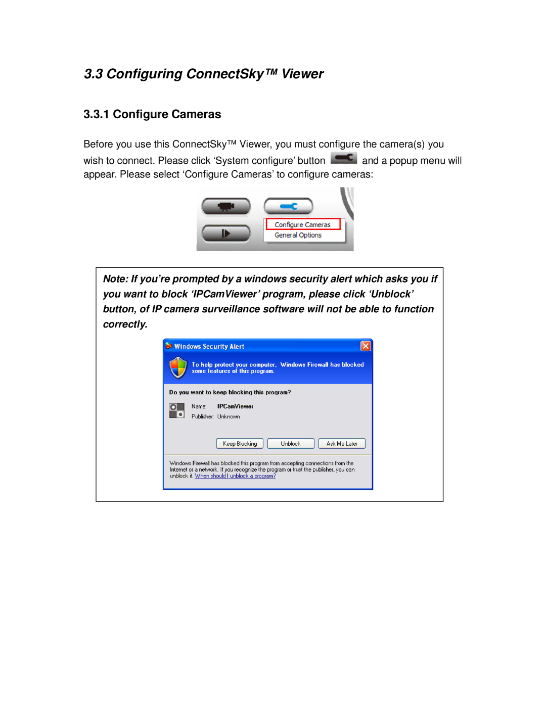 Airlink101 AIC600W user manual Configuring ConnectSky Viewer, Configure Cameras 