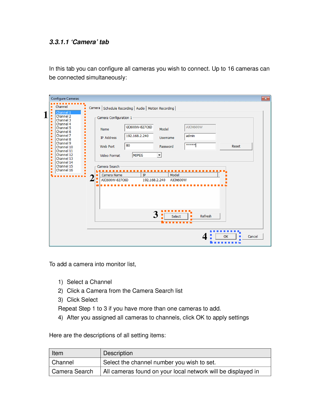 Airlink101 AIC600W user manual 1.1 ‘Camera’ tab 