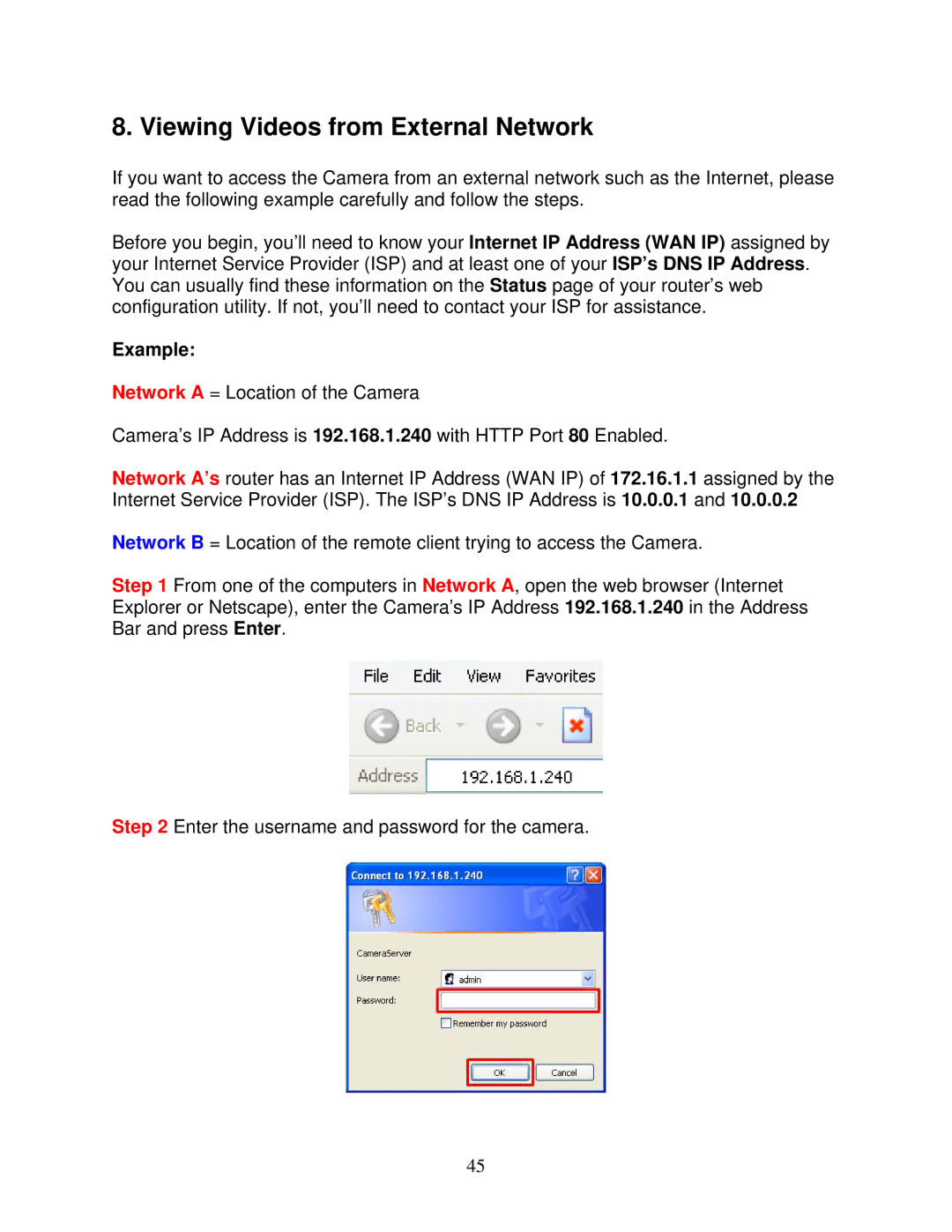 Airlink101 AICAP650 user manual Viewing Videos from External Network, Example 