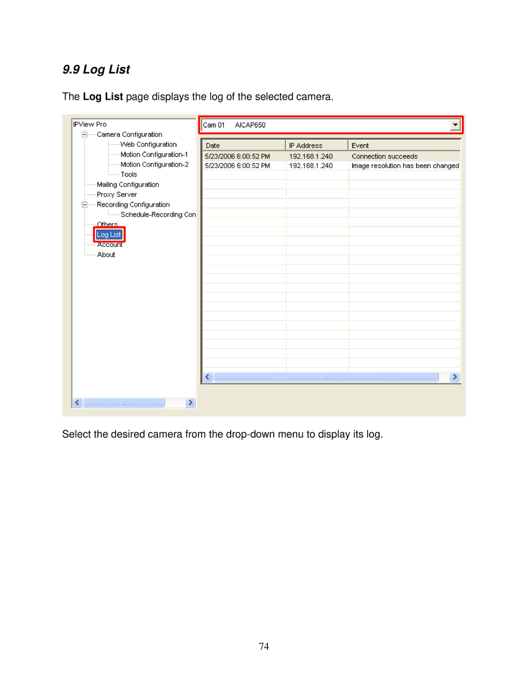 Airlink101 AICAP650 user manual Log List 