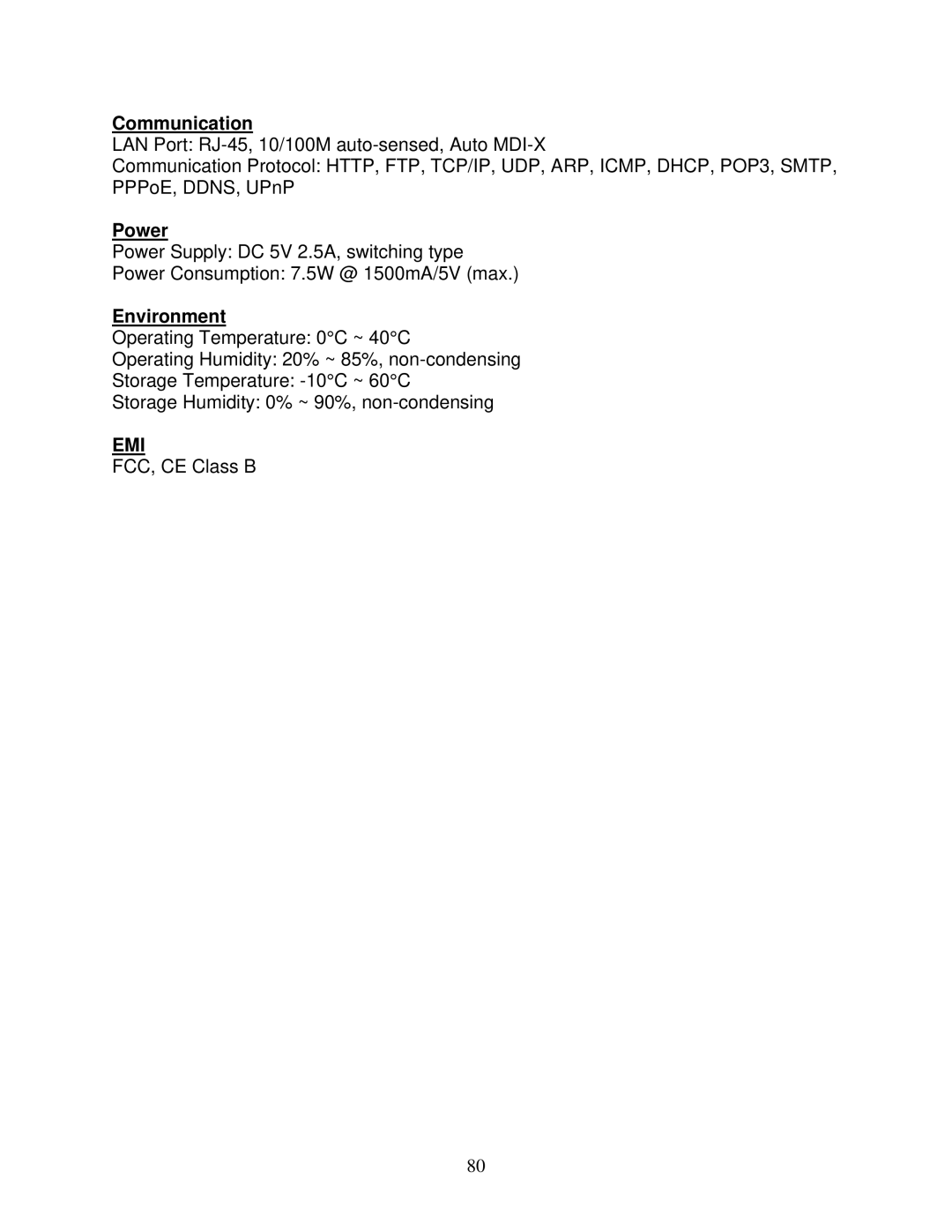 Airlink101 AICAP650 user manual Communication, Power, Environment 