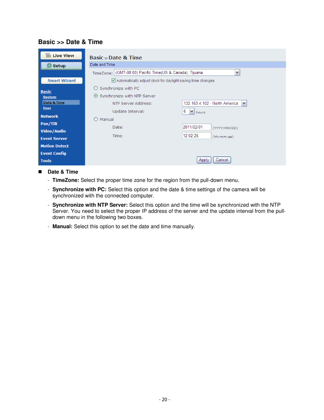 Airlink101 AICN1747W user manual Basic Date & Time 