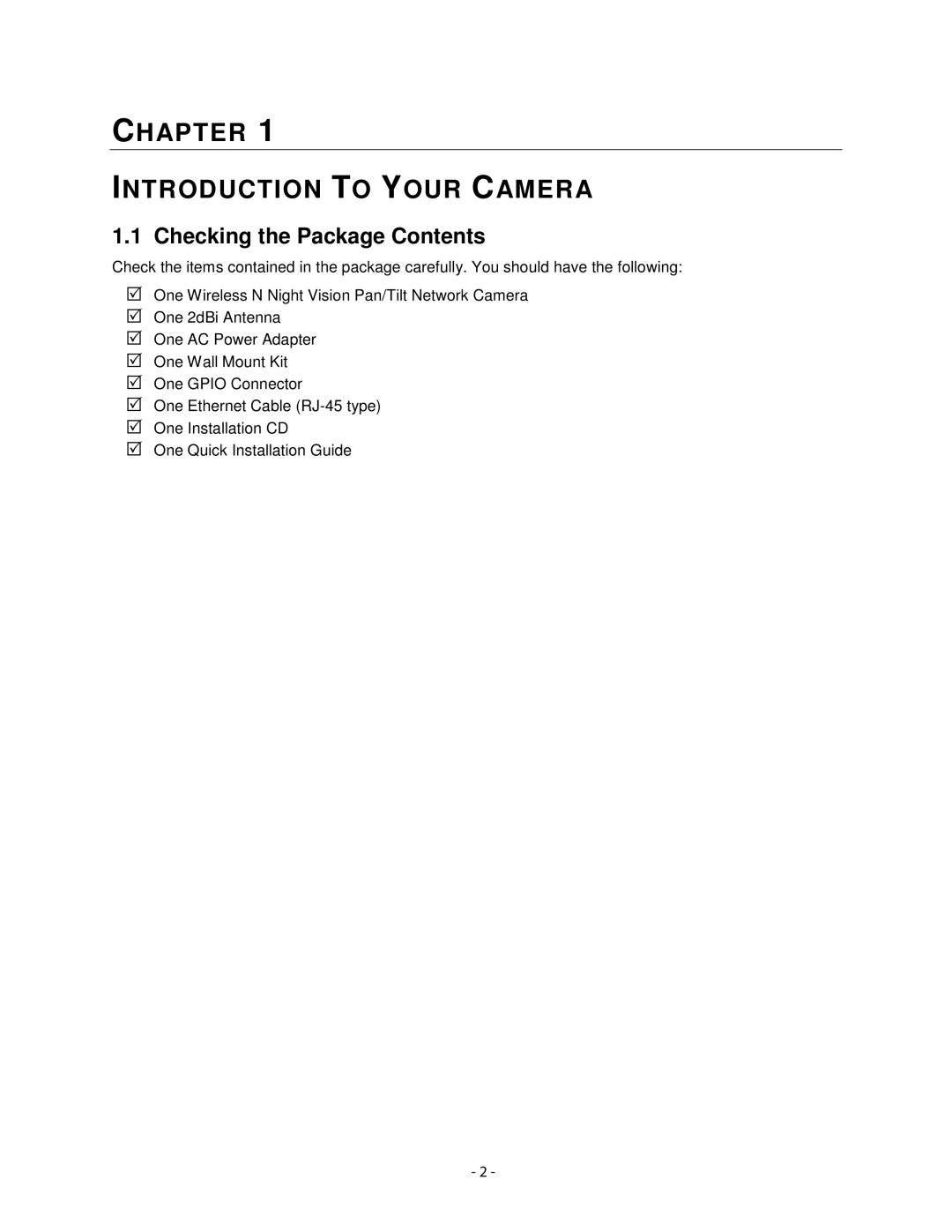 Airlink101 AICN1747W user manual CH Apter Introduction to Your Camera, Checking the Package Contents 