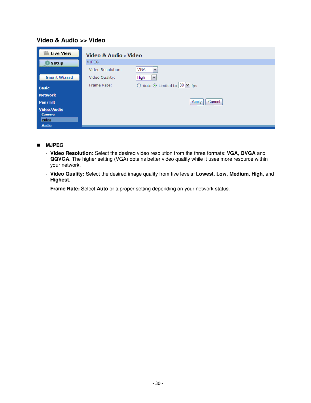 Airlink101 AICN1747W user manual Video & Audio Video, Mjpeg 