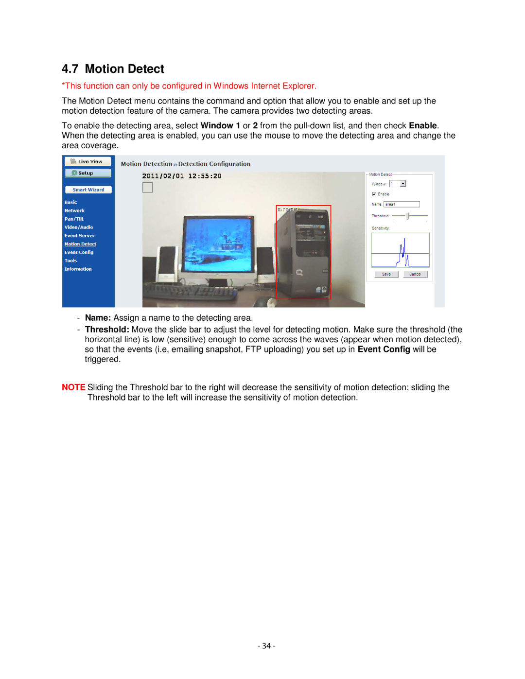 Airlink101 AICN1747W user manual Motion Detect 