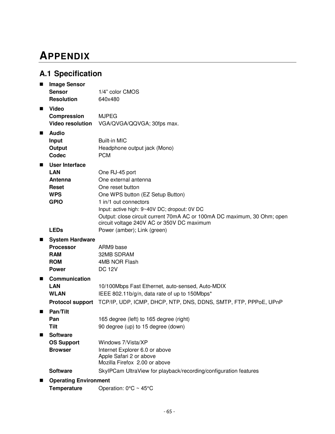 Airlink101 AICN1747W user manual Specification 