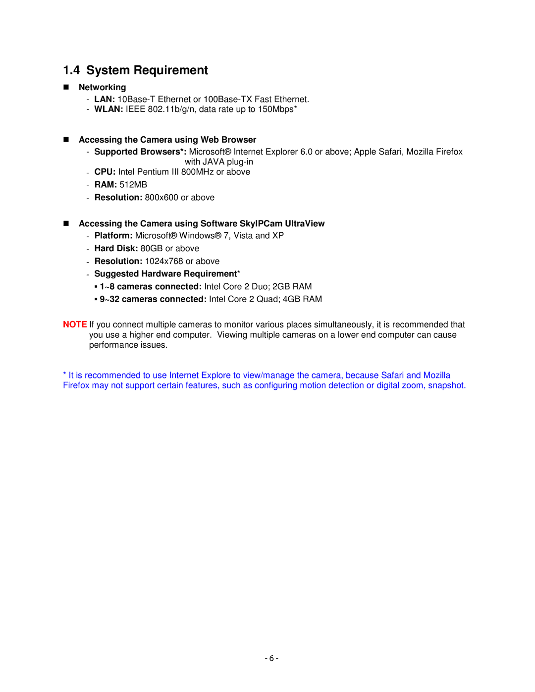 Airlink101 AICN1747W user manual System Requirement, Networking, Accessing the Camera using Web Browser, RAM 512MB 