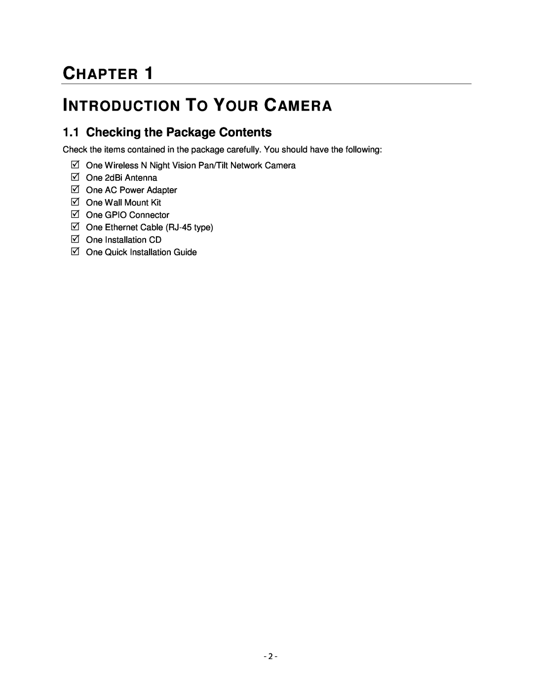 Airlink101 AICN1747W user manual Ch Apter, Introduction To Your Camera, Checking the Package Contents 