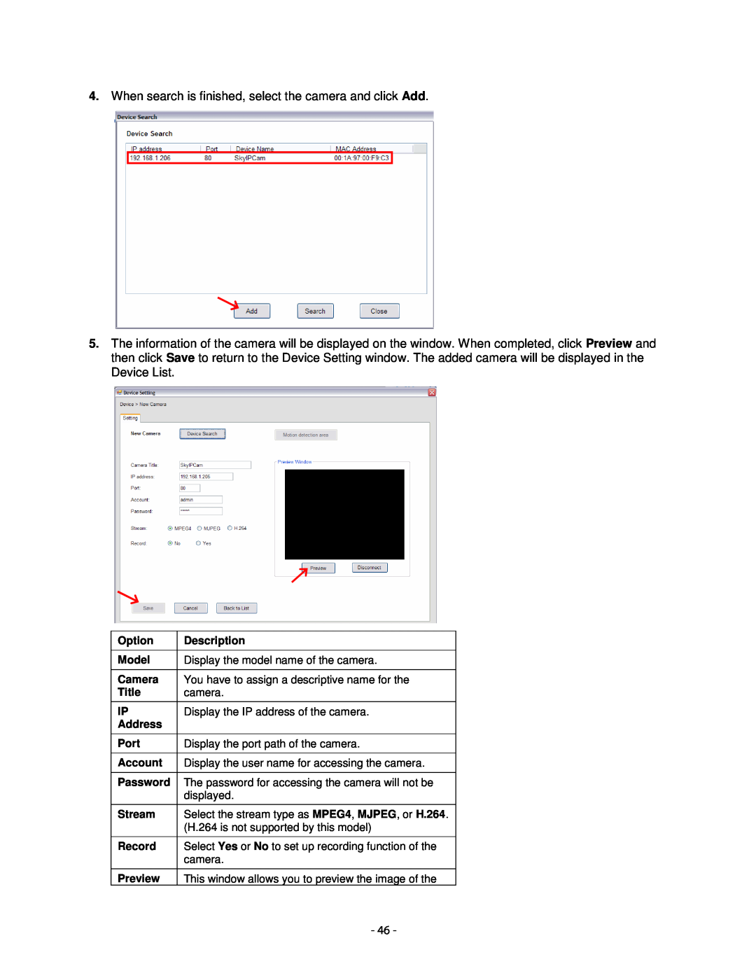Airlink101 AICN1747W user manual When search is finished, select the camera and click Add 