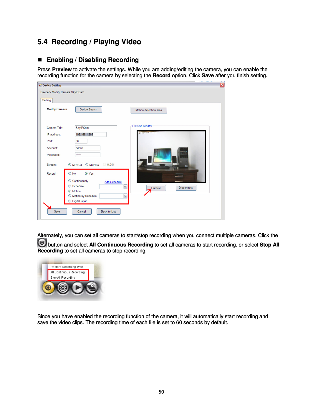 Airlink101 AICN1747W user manual Recording / Playing Video, Enabling / Disabling Recording 