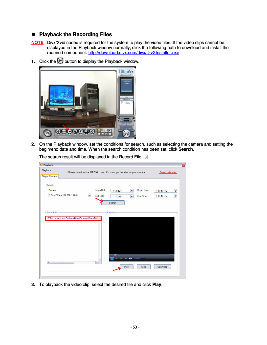 Airlink101 AICN1747W user manual Playback the Recording Files 