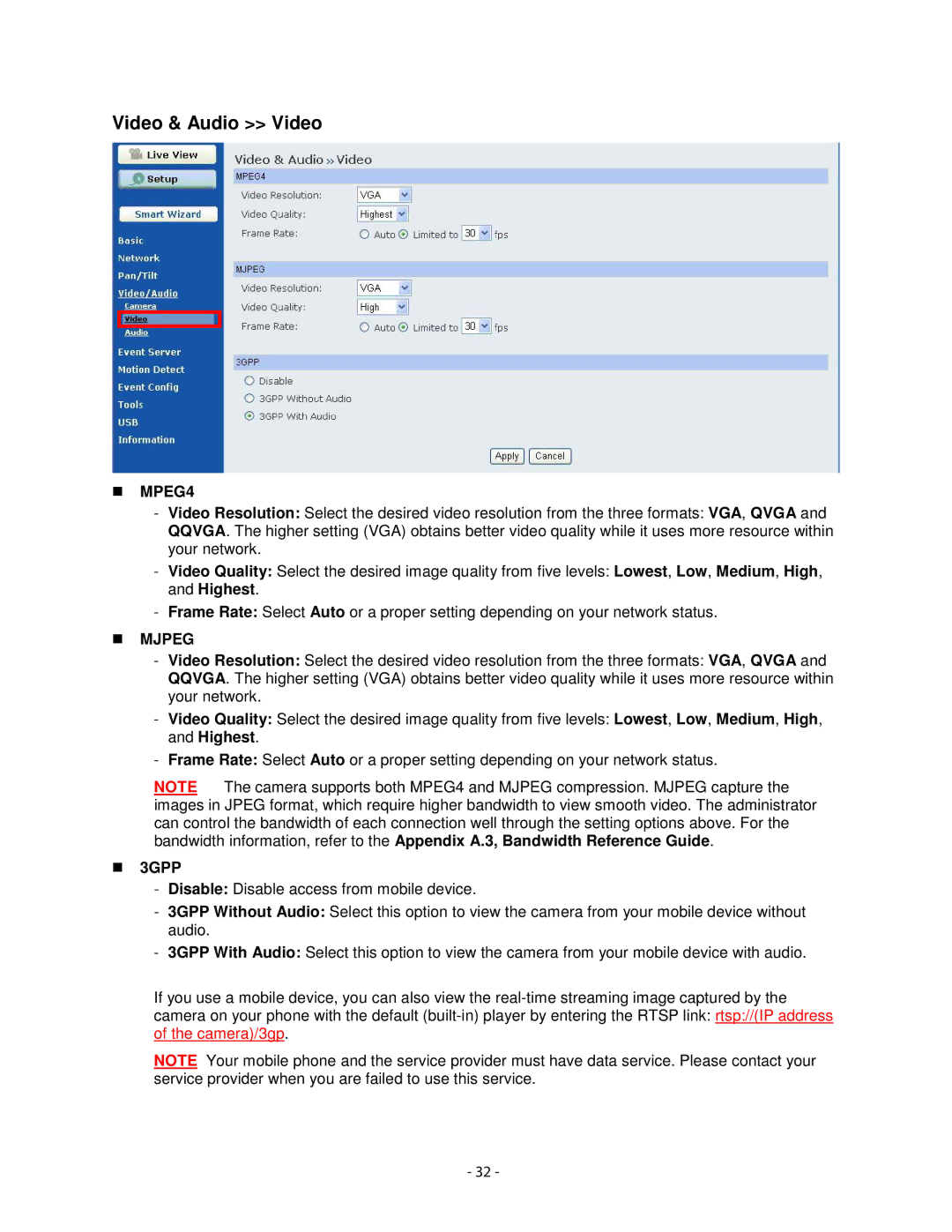 Airlink101 AICN1777W user manual Video & Audio Video, 3GPP 