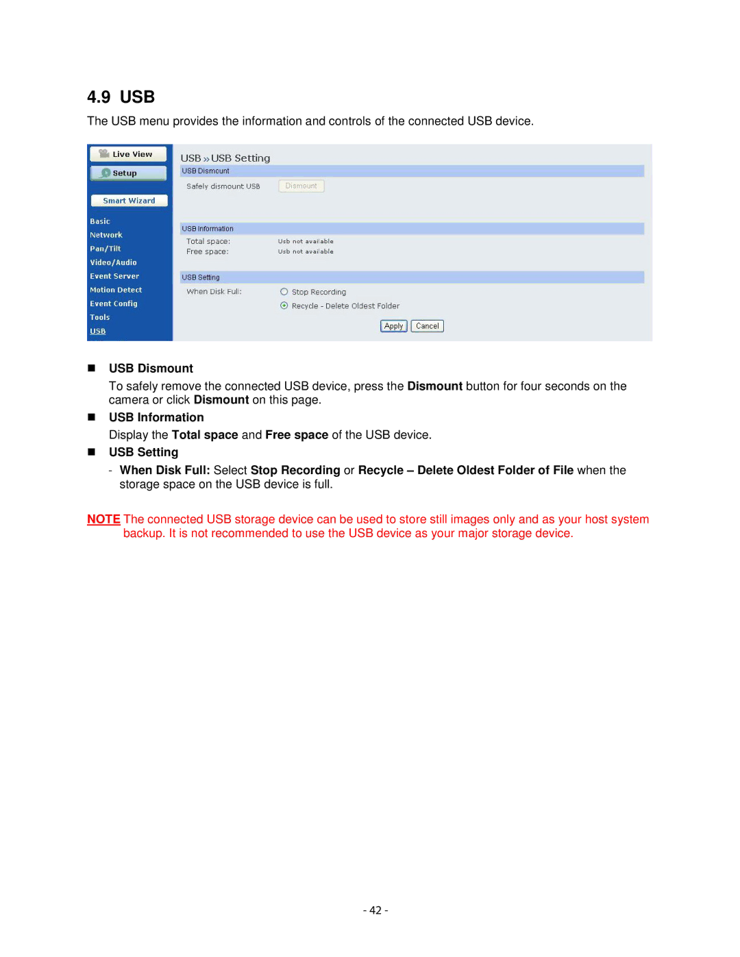 Airlink101 AICN1777W user manual Usb, USB Dismount, USB Information 