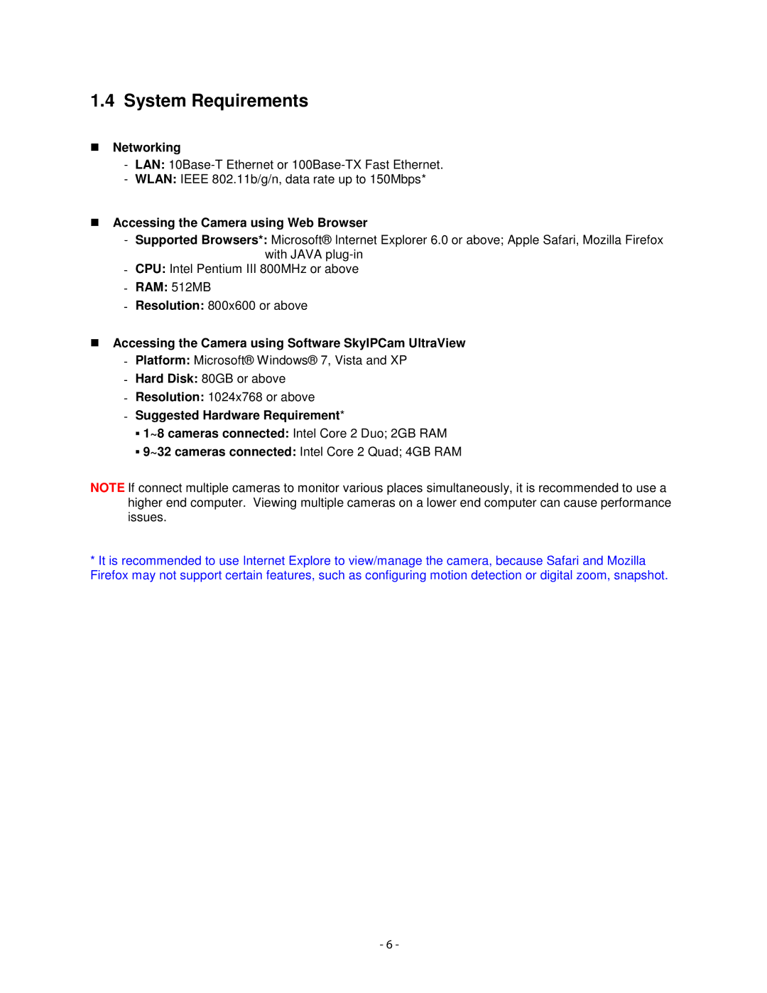 Airlink101 AICN1777W user manual System Requirements, Networking, Accessing the Camera using Web Browser, RAM 512MB 