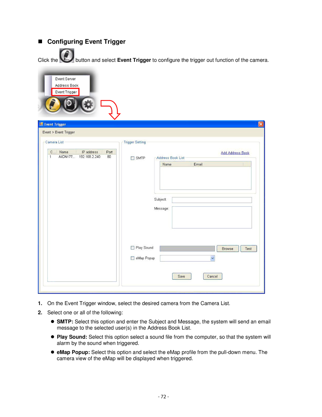 Airlink101 AICN1777W user manual Configuring Event Trigger 