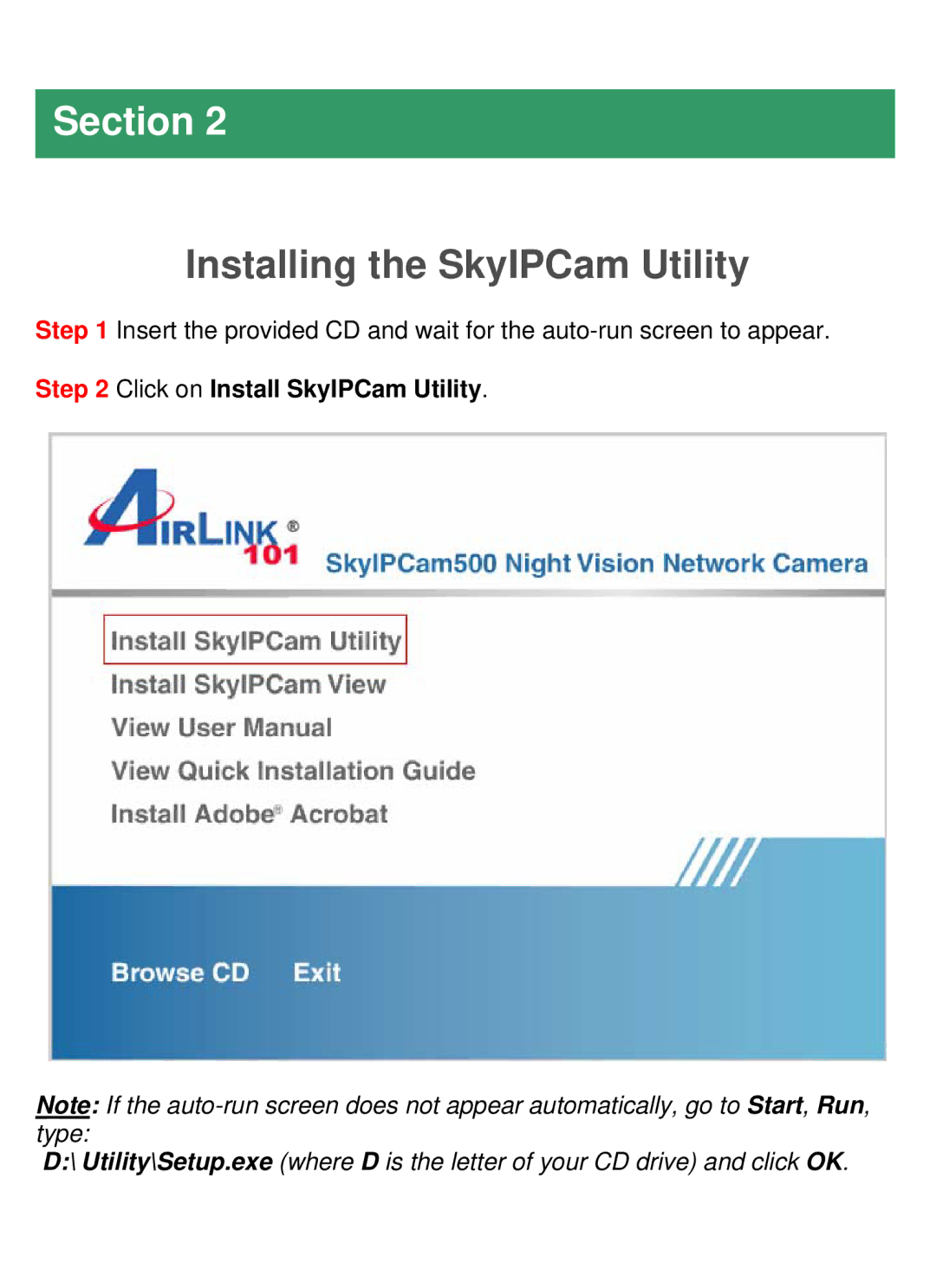 Airlink101 AICN500 manual Installing the SkyIPCam Utility 