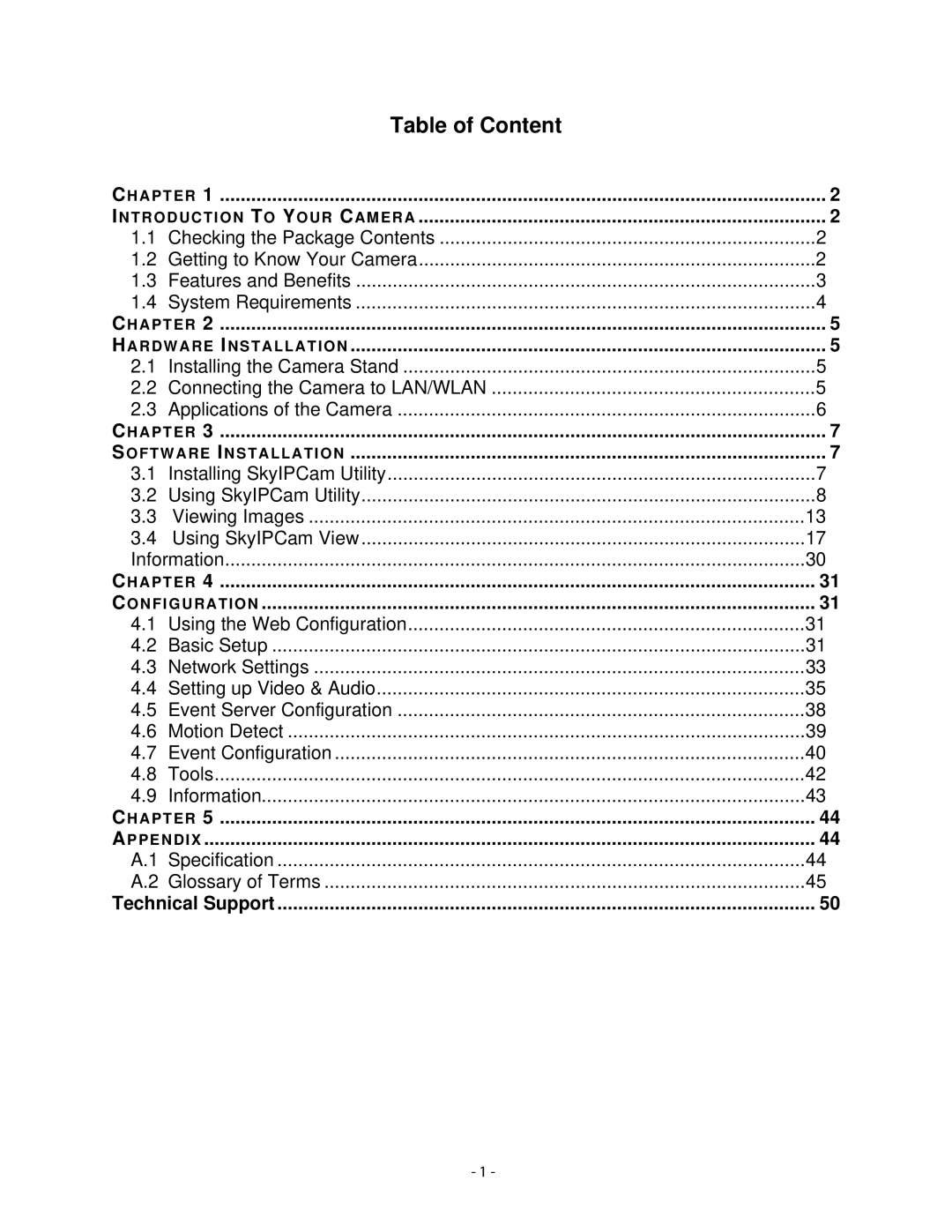 Airlink101 AICN500W user manual Table of Content, Technical Support 