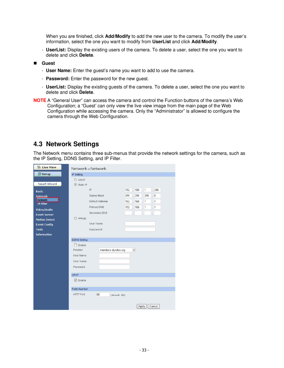 Airlink101 AICN500W user manual Network Settings, „ Guest 