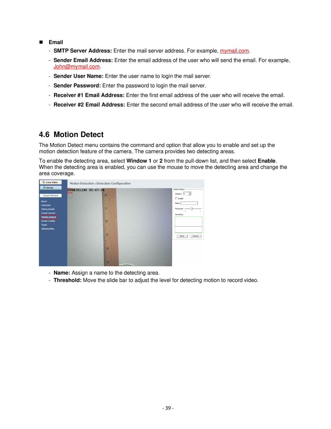 Airlink101 AICN500W user manual Motion Detect, „ Email 