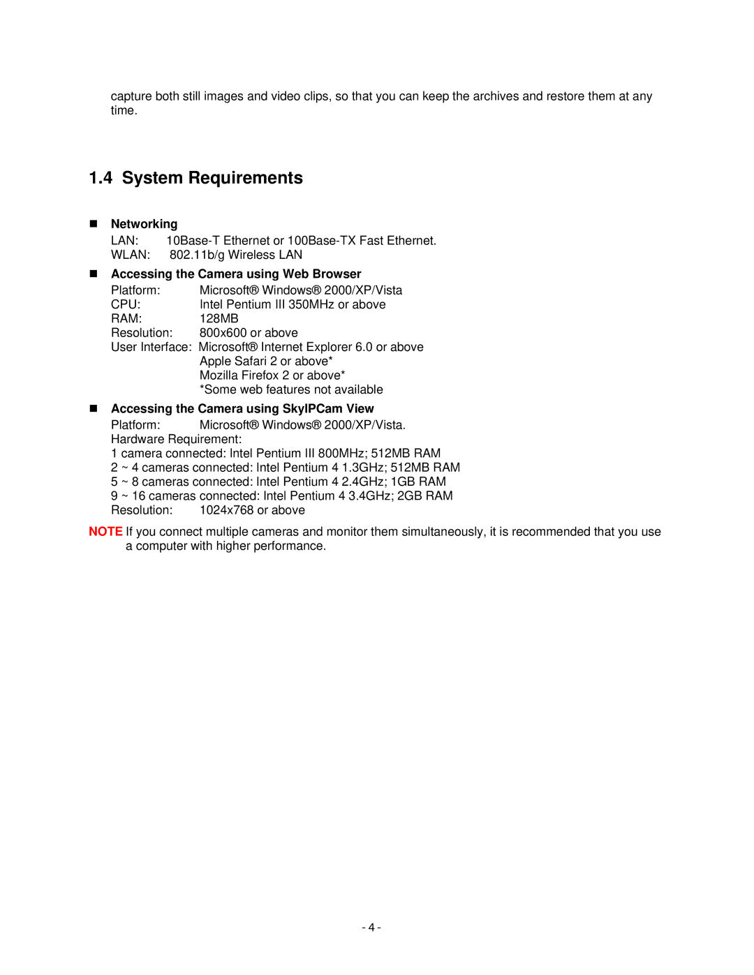 Airlink101 AICN500W user manual System Requirements, „ Networking, „ Accessing the Camera using Web Browser 