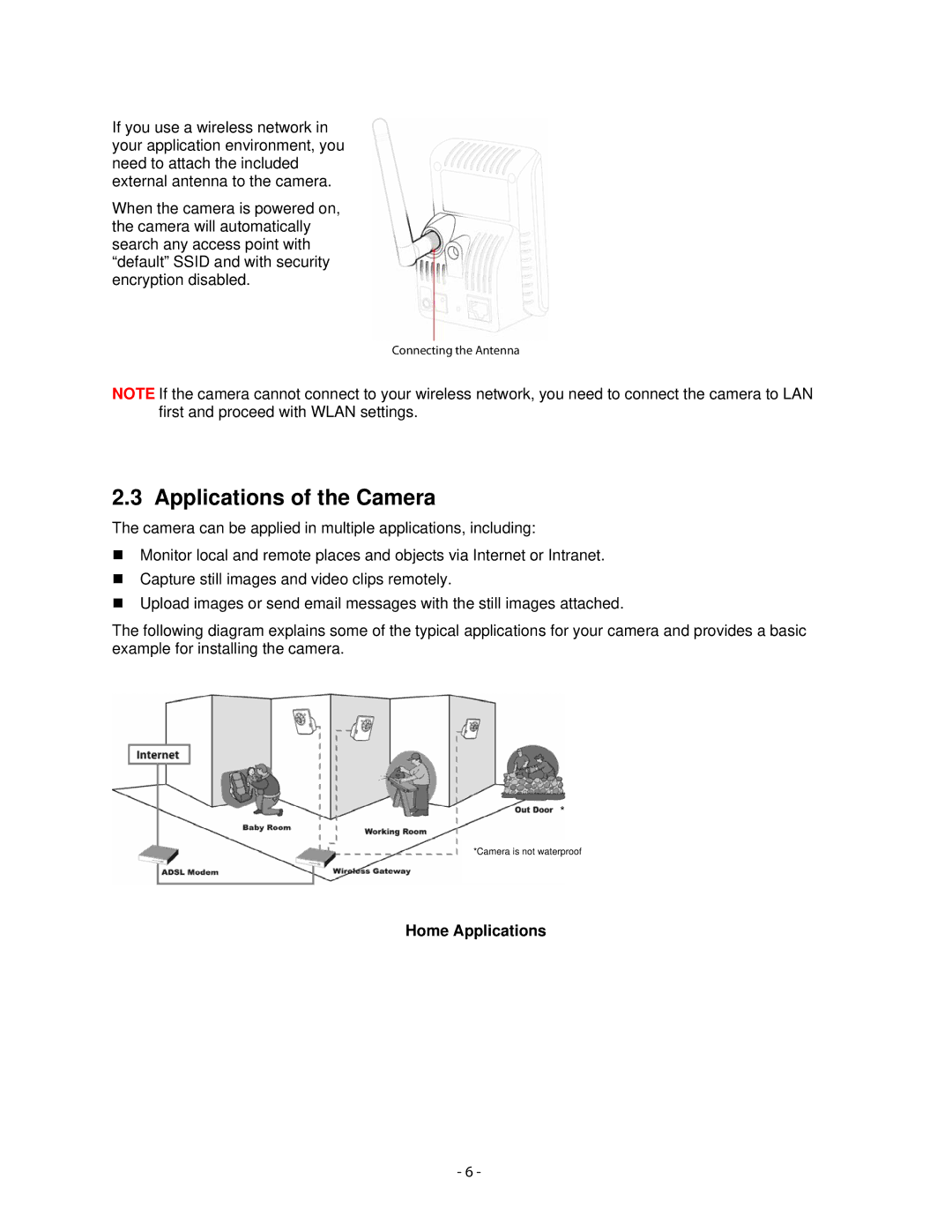 Airlink101 AICN500W user manual Applications of the Camera, Home Applications 