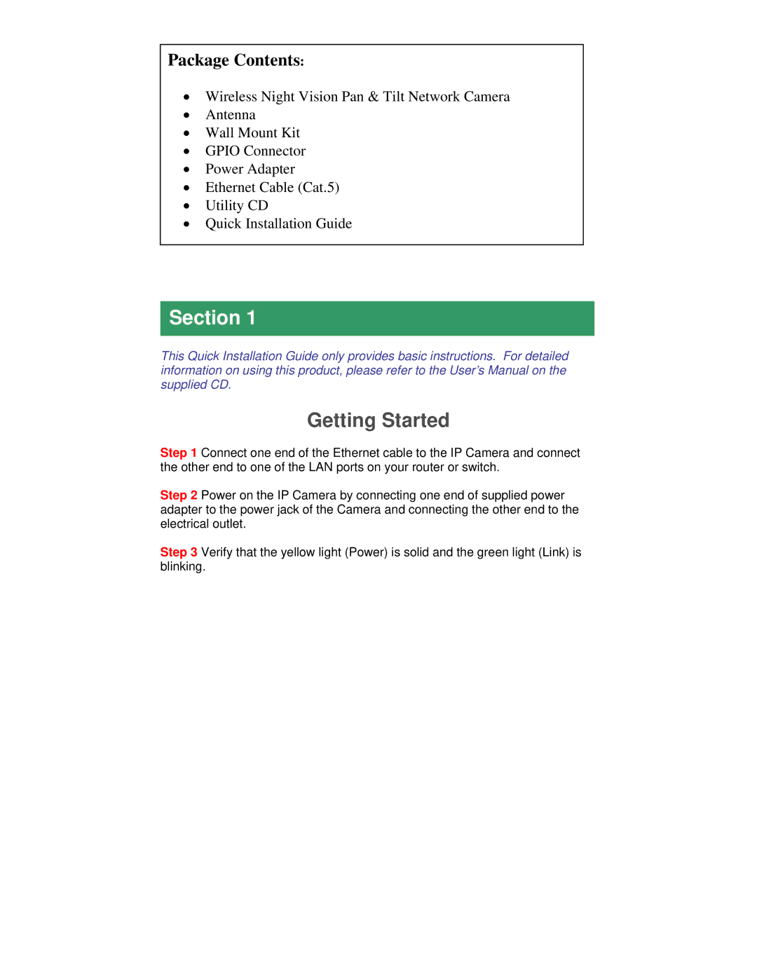 Airlink101 AICN747W manual Getting Started, Package Contents 