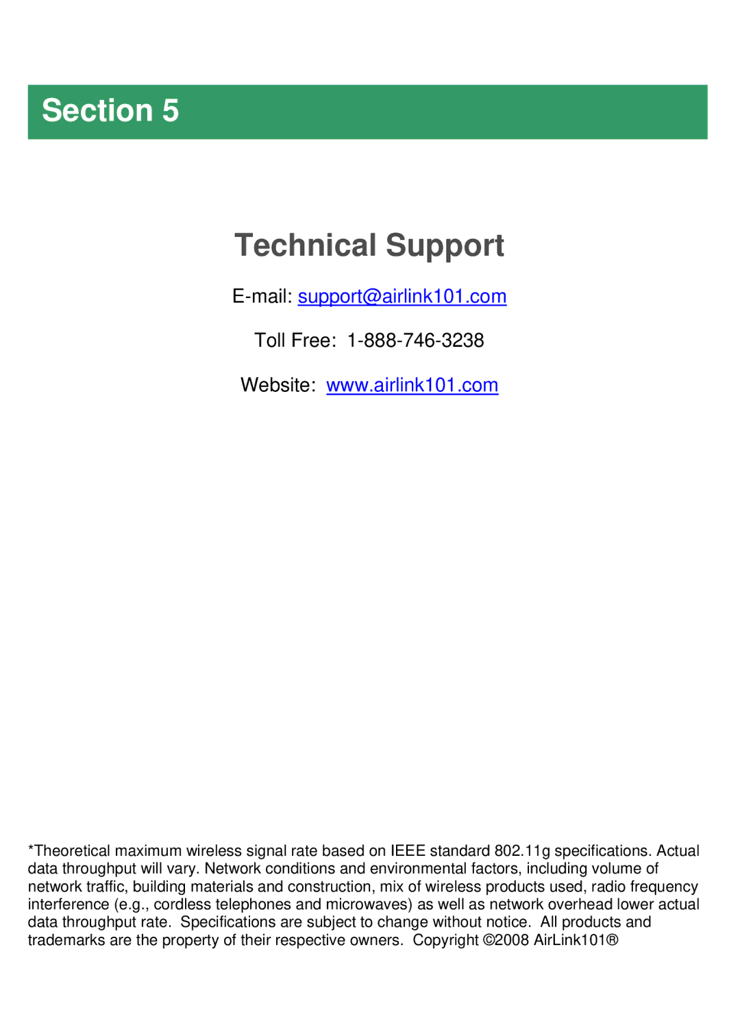 Airlink101 AICN777W manual Technical Support, Mailsupport@airlink101.com 