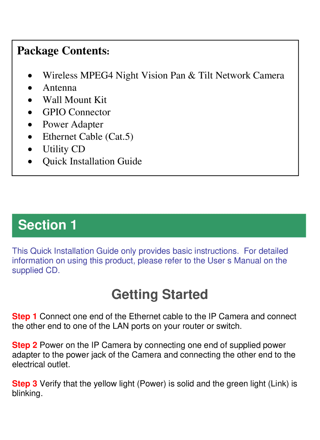 Airlink101 AICN777W manual Getting Started, Package Contents 