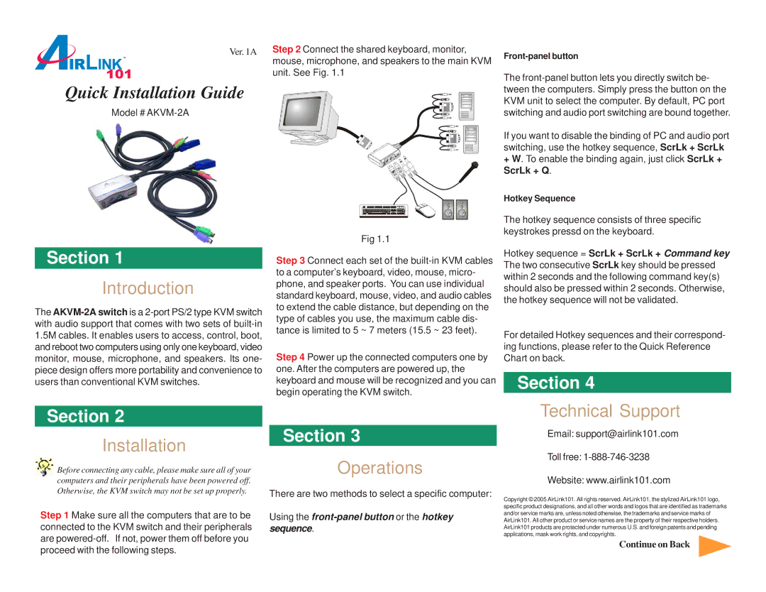 Airlink101 AKVM-2A manual Quick Installation Guide, Section 