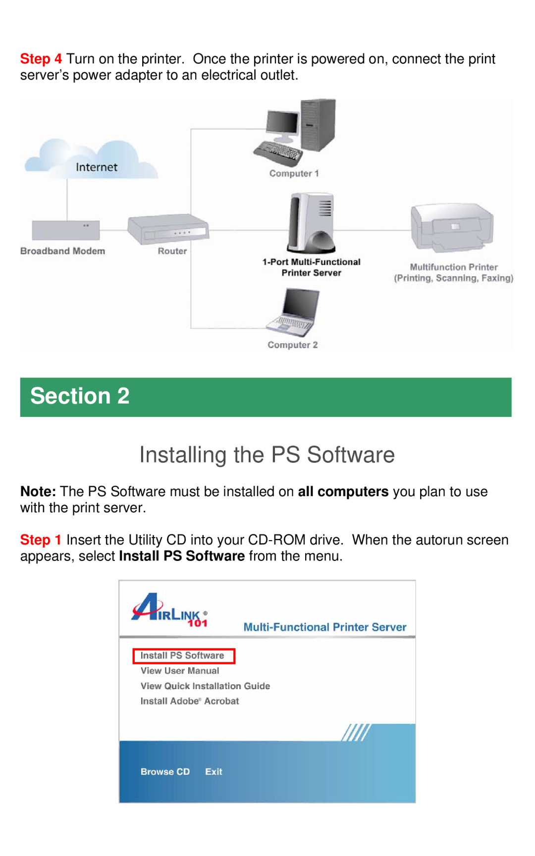 Airlink101 AMPS230 user manual Installing the PS Software 