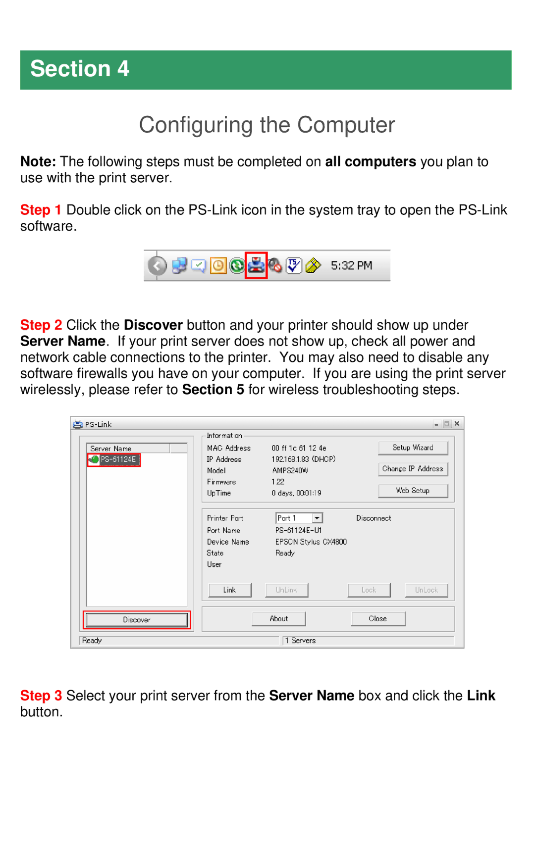 Airlink101 AMPS240W user manual Configuring the Computer 