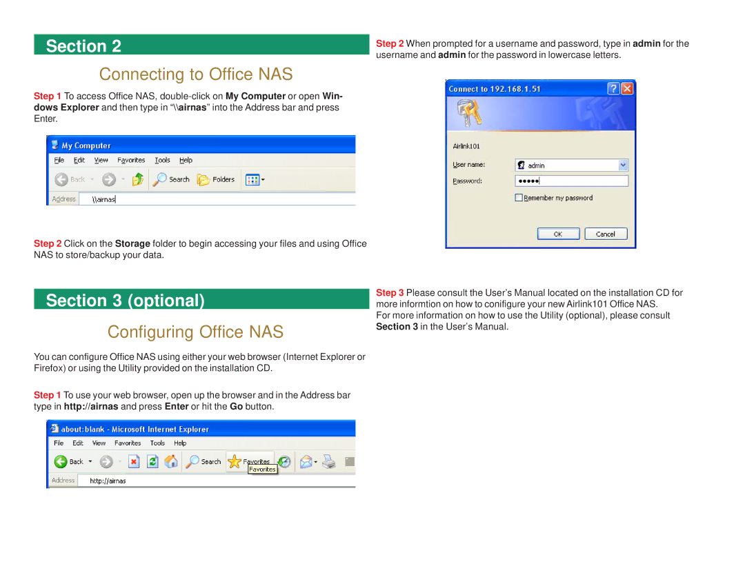 Airlink101 ANAS350 manual Connecting to Office NAS, Optional, Configuring Office NAS 