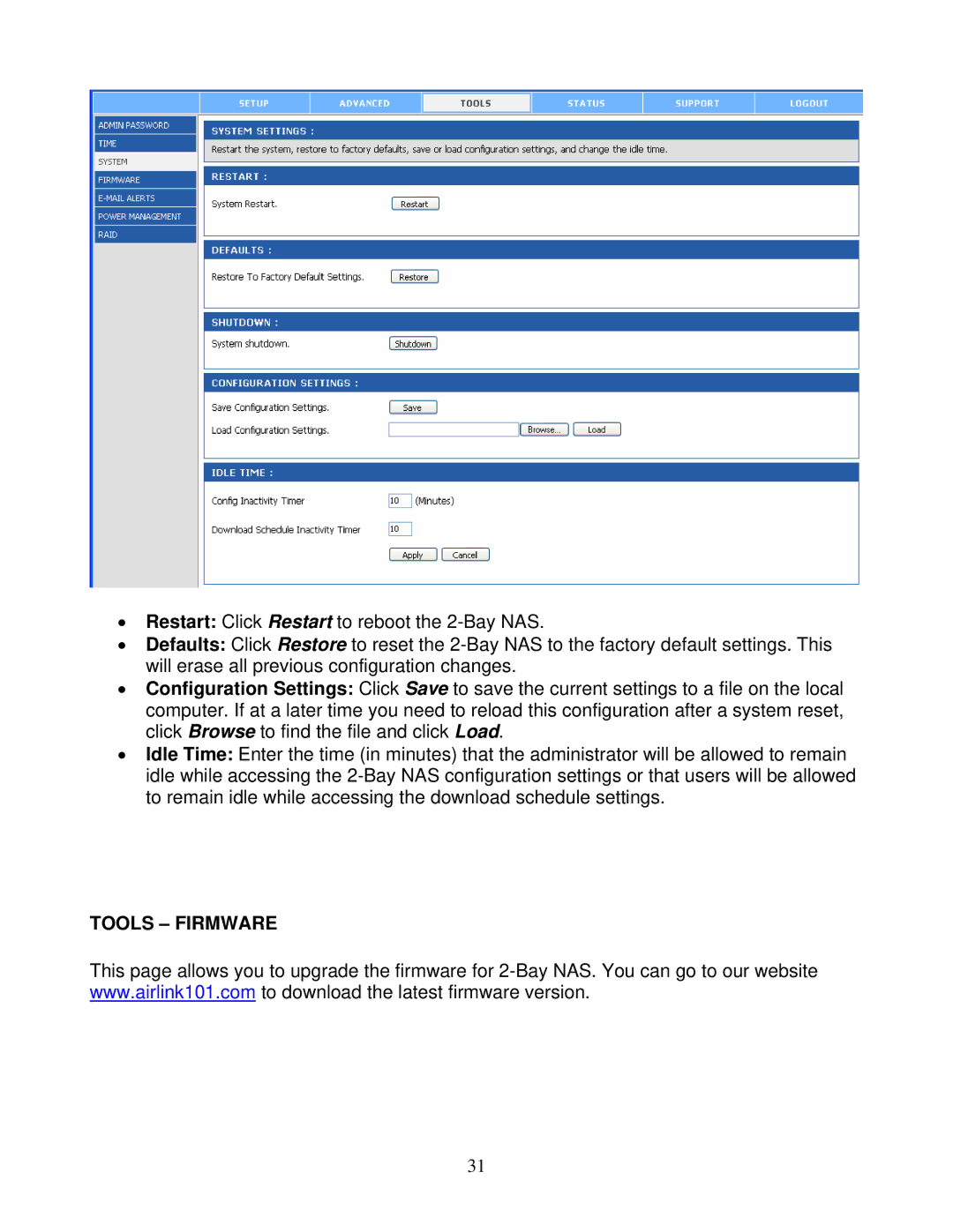 Airlink101 ANAS550 user manual Tools Firmware 