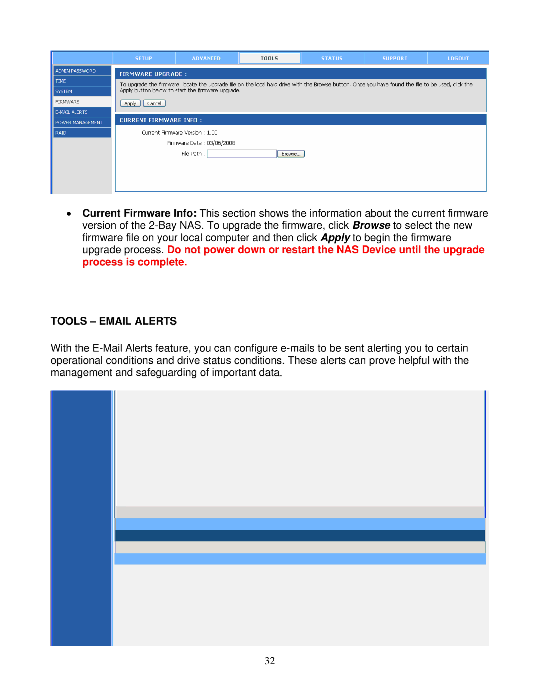 Airlink101 ANAS550 user manual Tools Email Alerts 