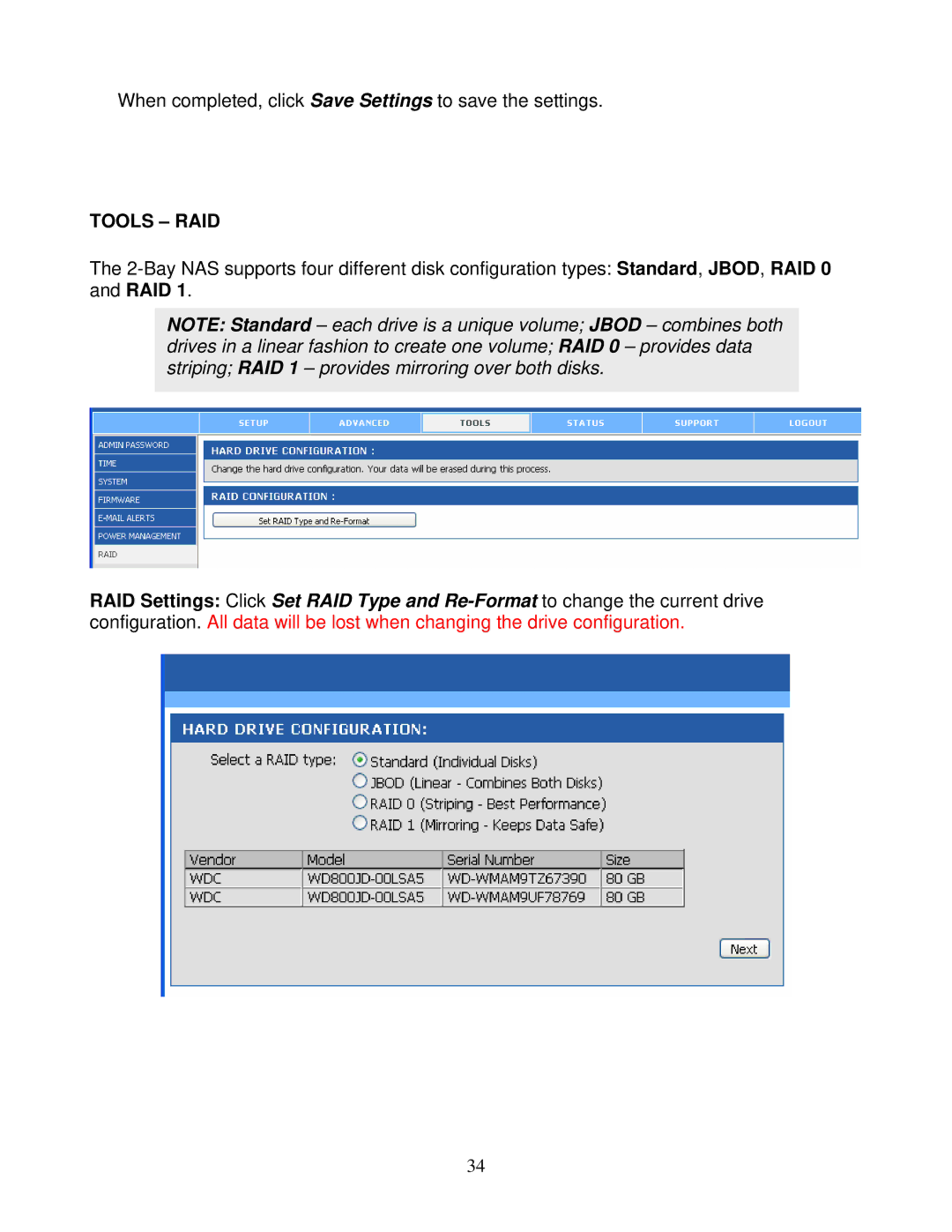 Airlink101 ANAS550 user manual Tools RAID 