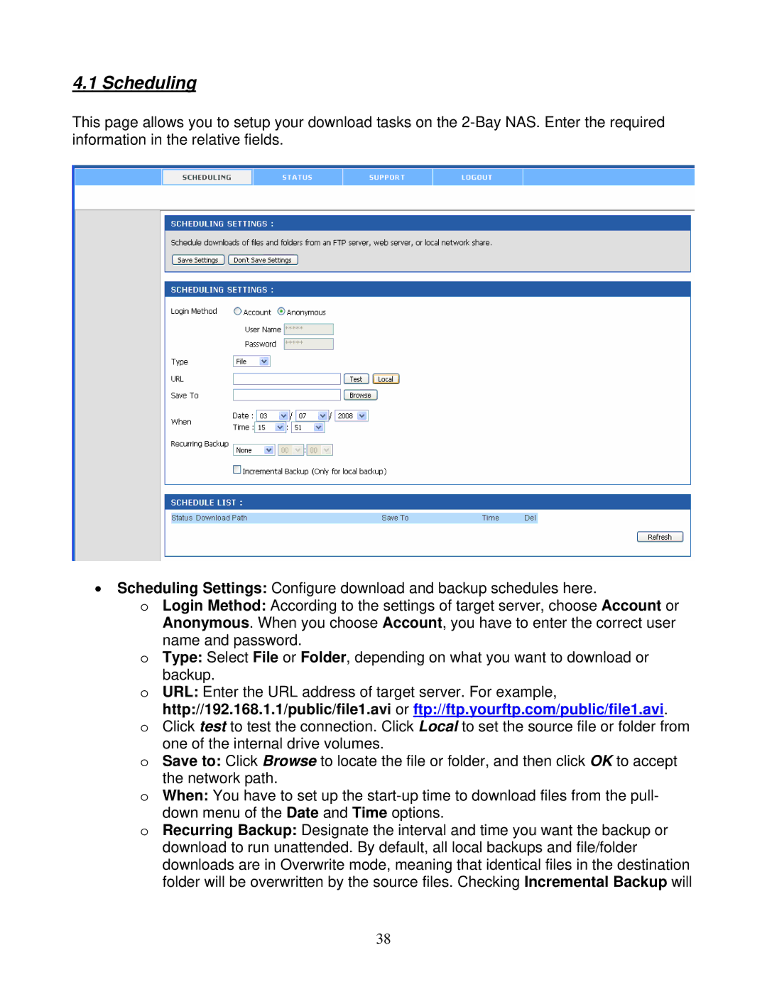 Airlink101 ANAS550 user manual Scheduling 