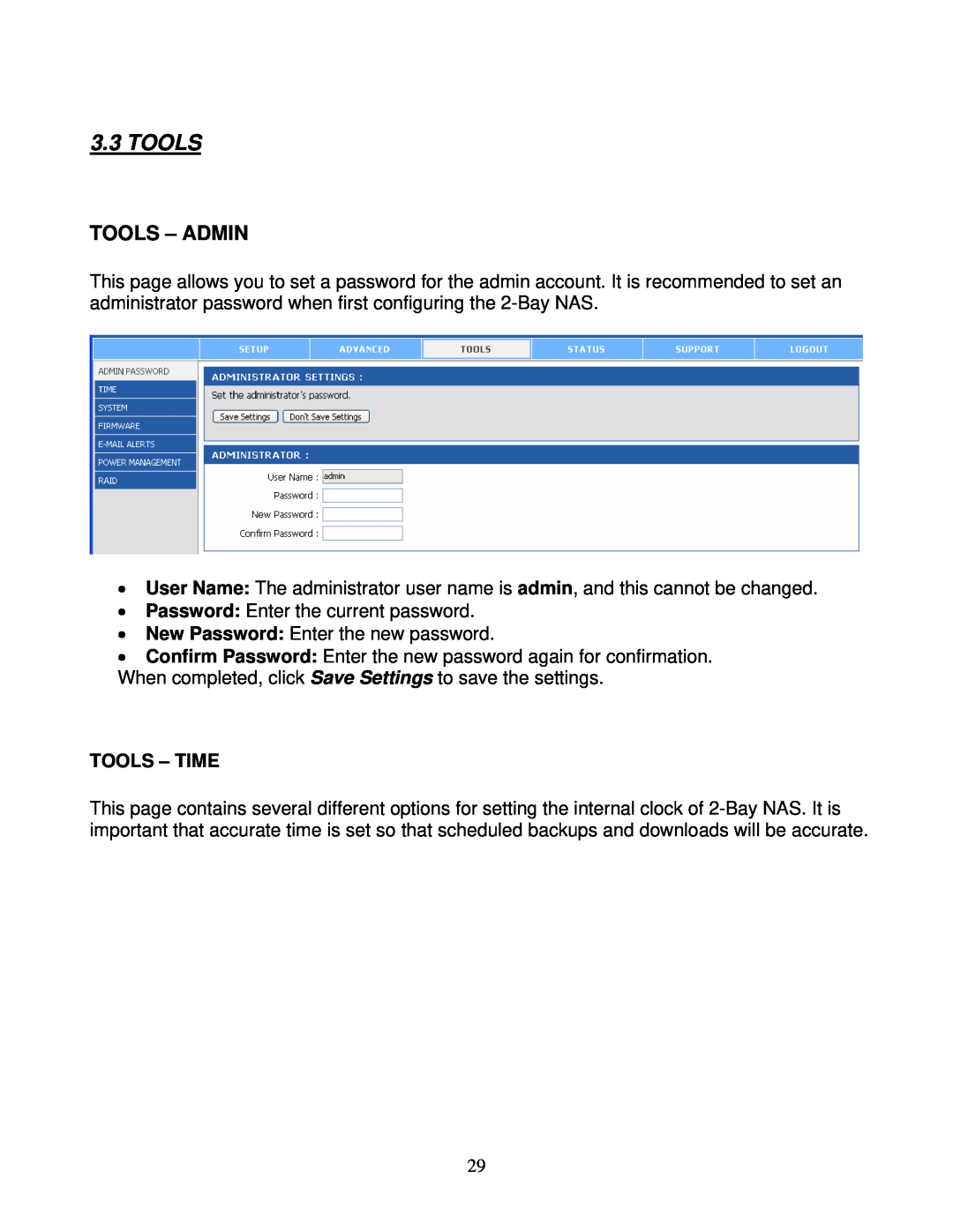 Airlink101 ANAS550 user manual Tools - Admin 