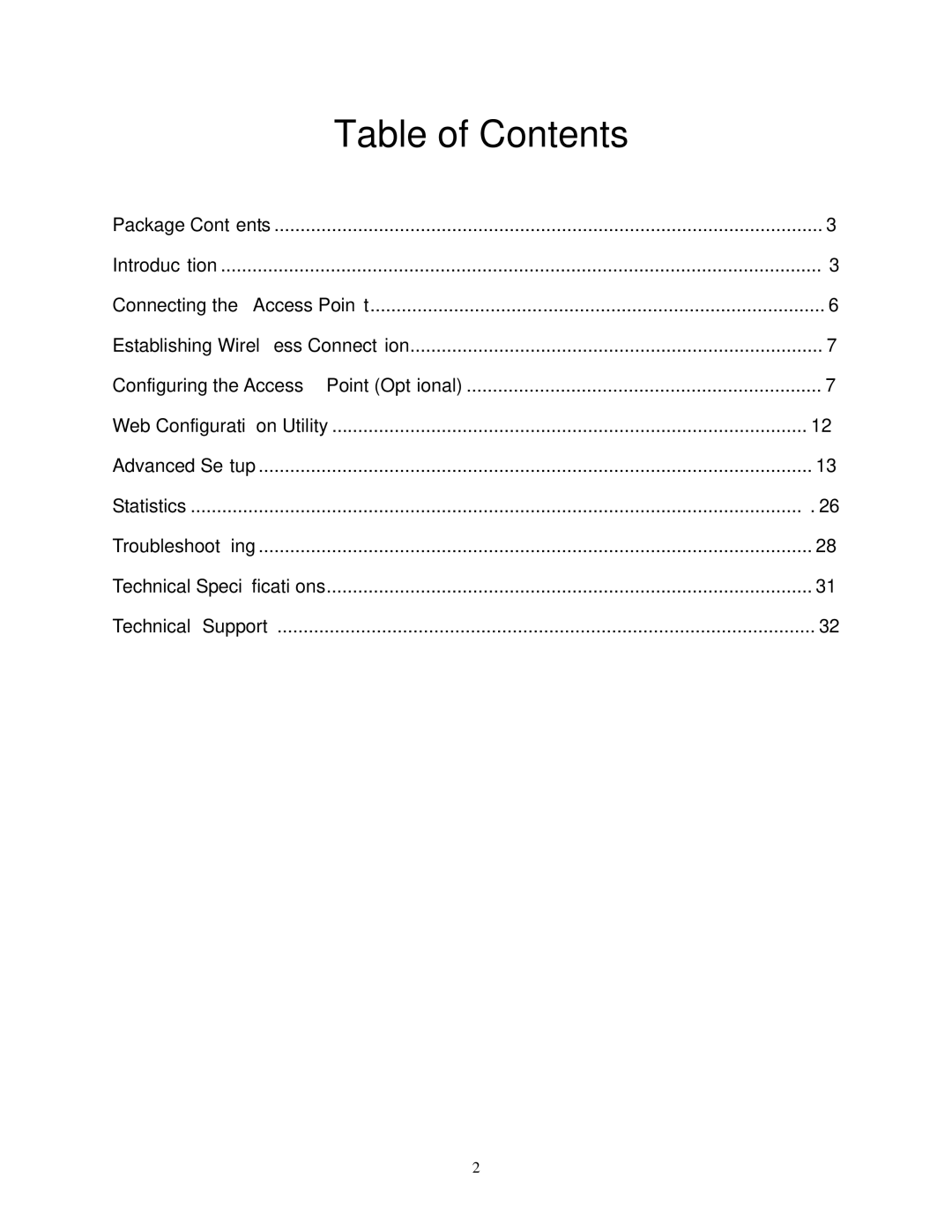 Airlink101 AP411W user manual Table of Contents 