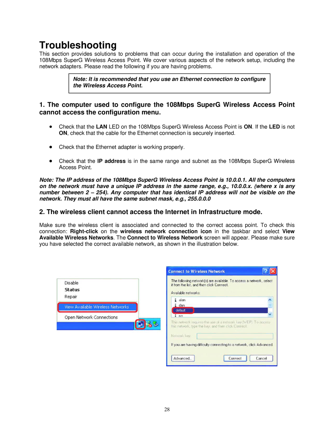 Airlink101 AP411W user manual Troubleshooting 