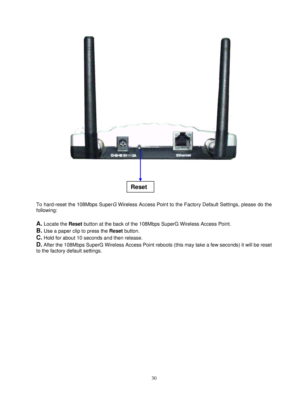 Airlink101 AP411W user manual Reset 