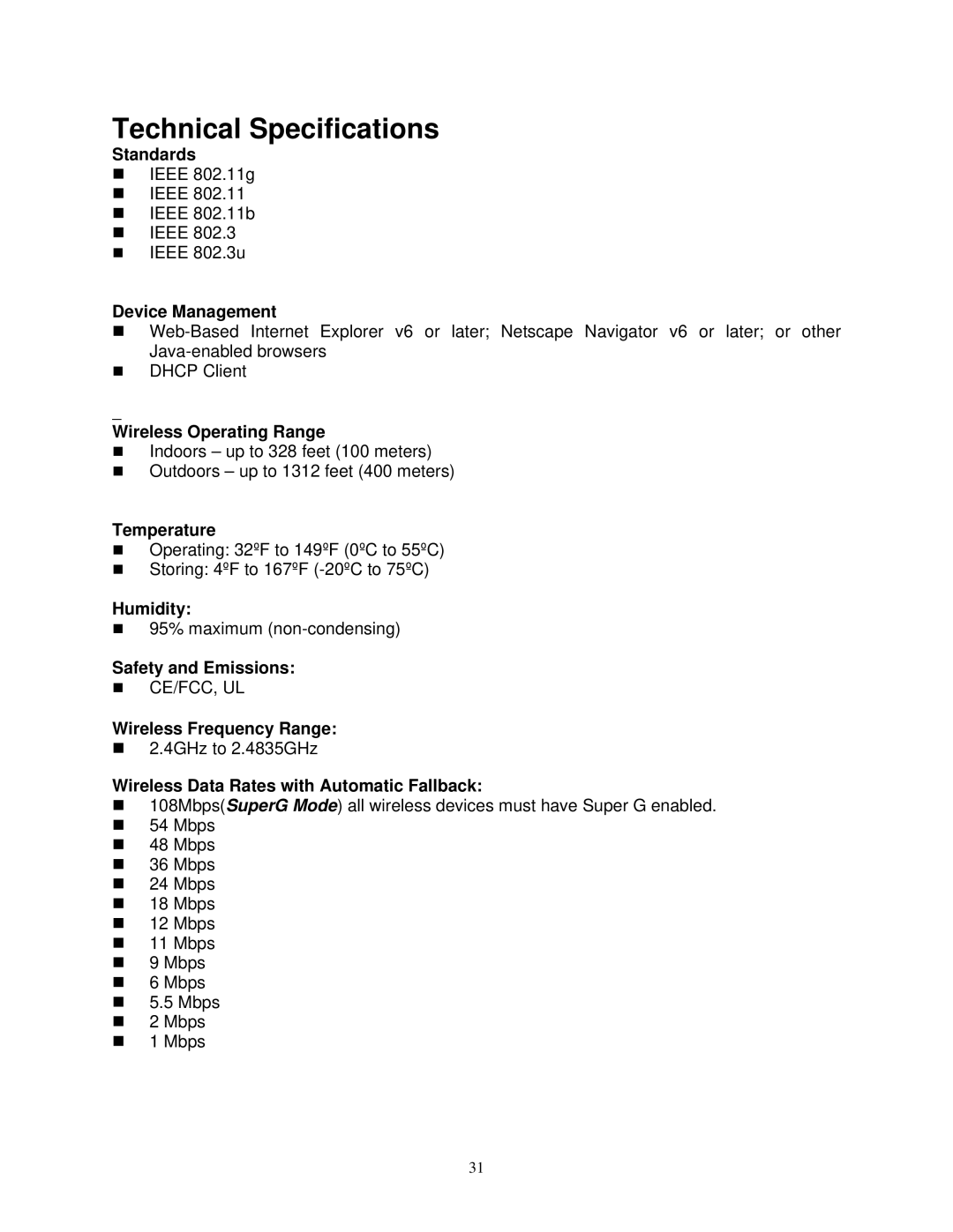 Airlink101 AP411W user manual Technical Specifications, Device Management 