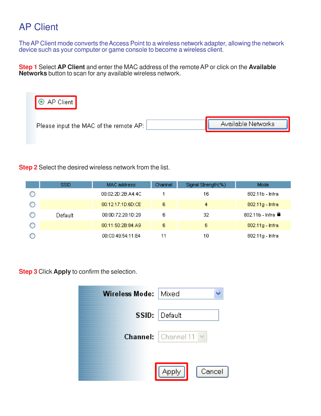 Airlink101 AP421W manual AP Client 