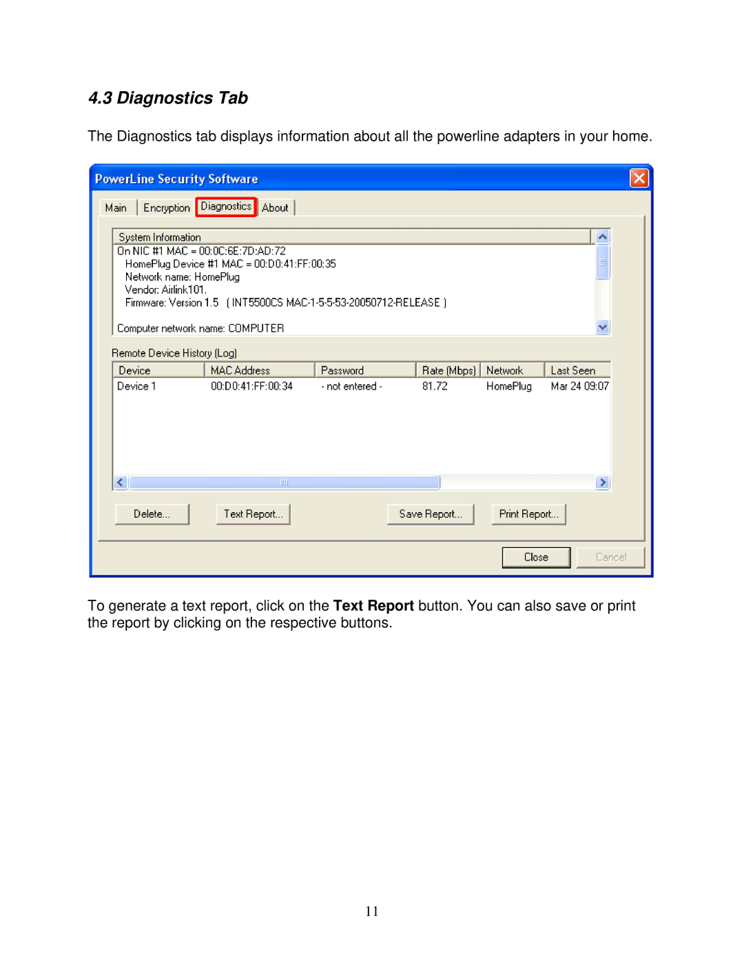 Airlink101 APL8511 user manual Diagnostics Tab 