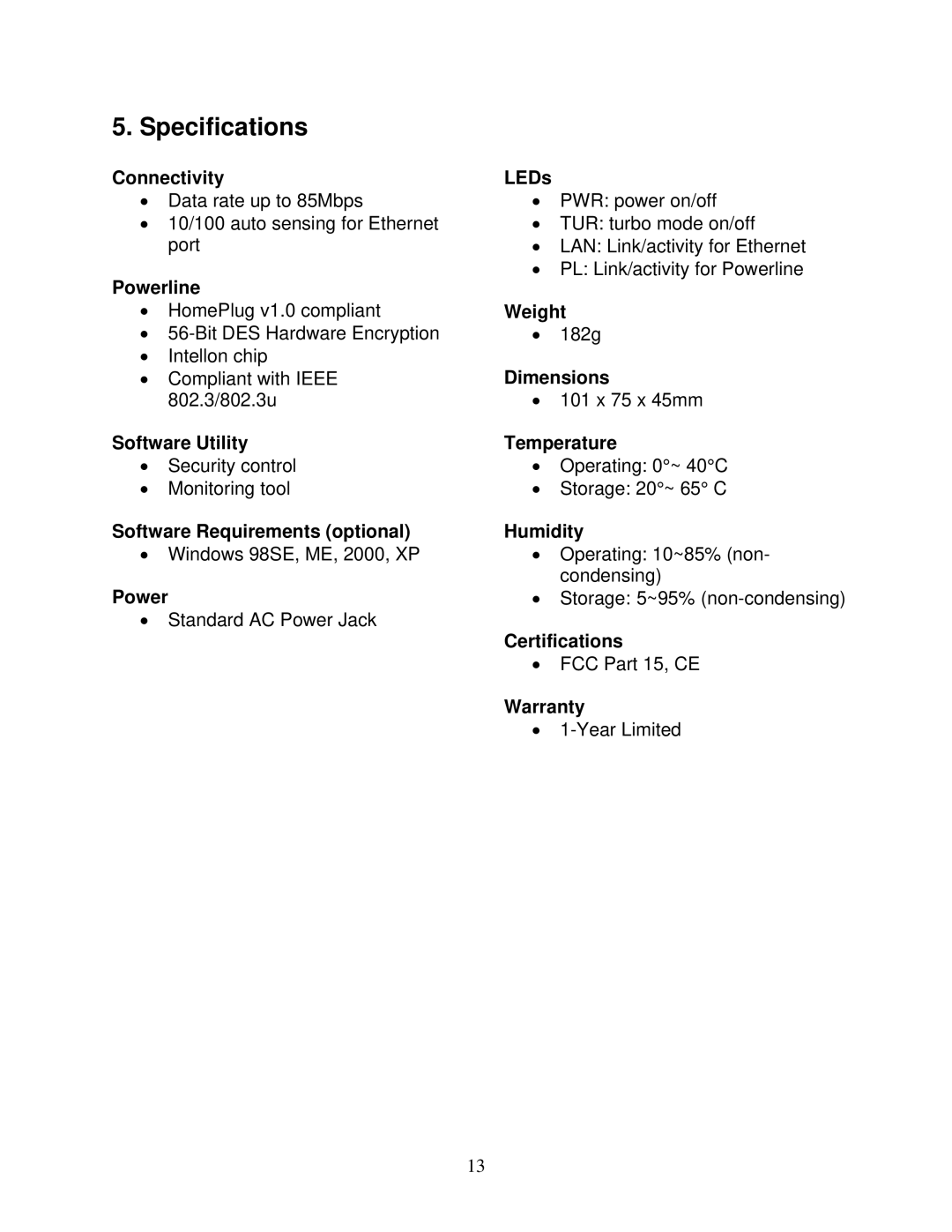 Airlink101 APL8511 user manual Specifications, Connectivity LEDs 