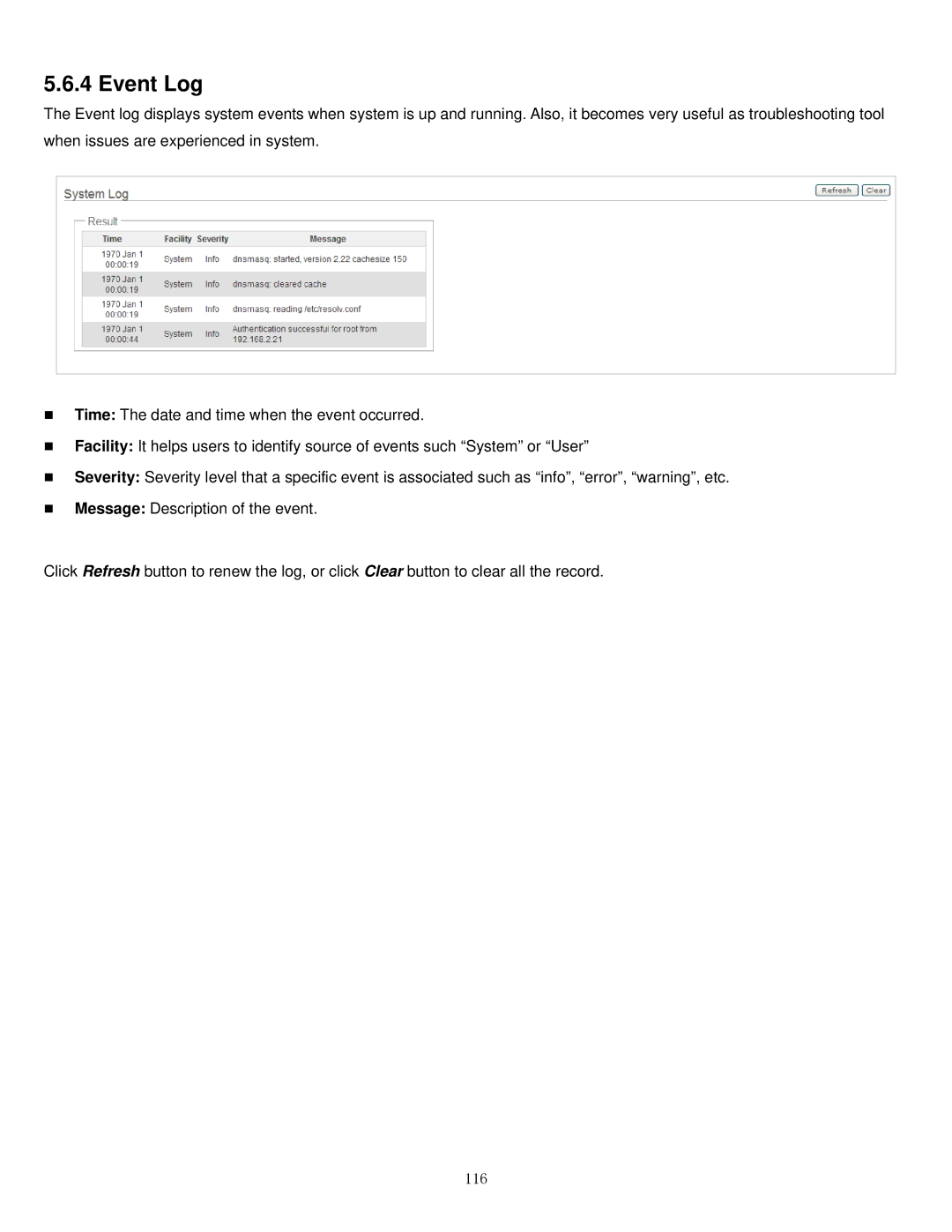 Airlink101 APO1000, APO1010 manual Event Log, 116 