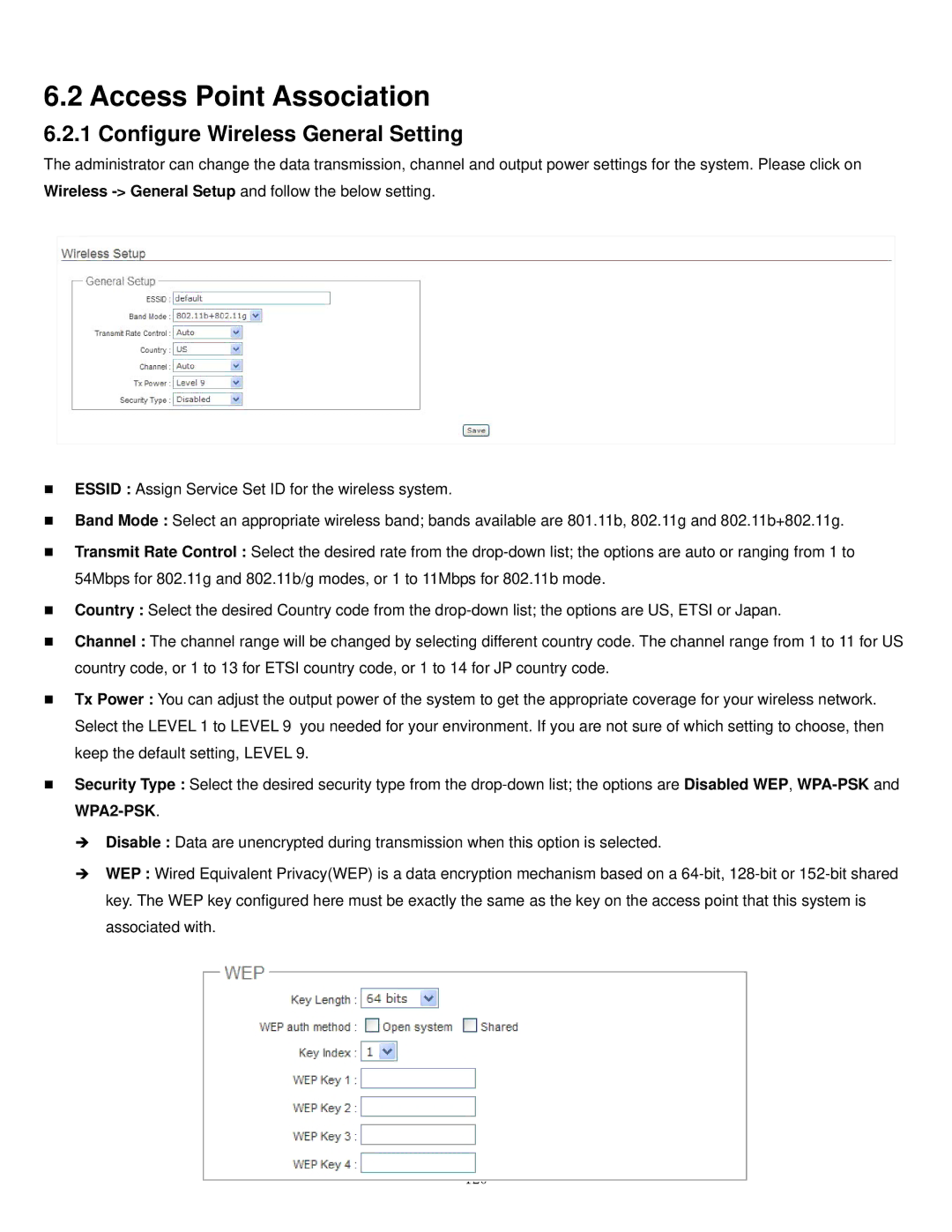 Airlink101 APO1000, APO1010 manual Configure Wireless General Setting, 120 