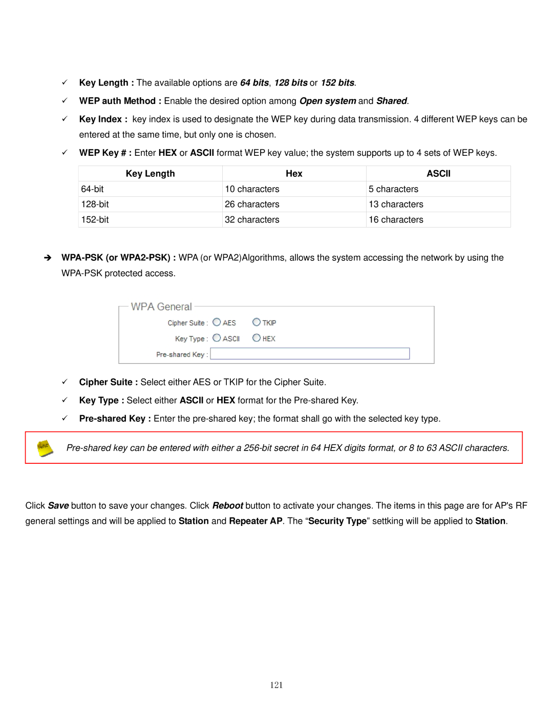 Airlink101 APO1010, APO1000 manual Key Length Hex, 121 